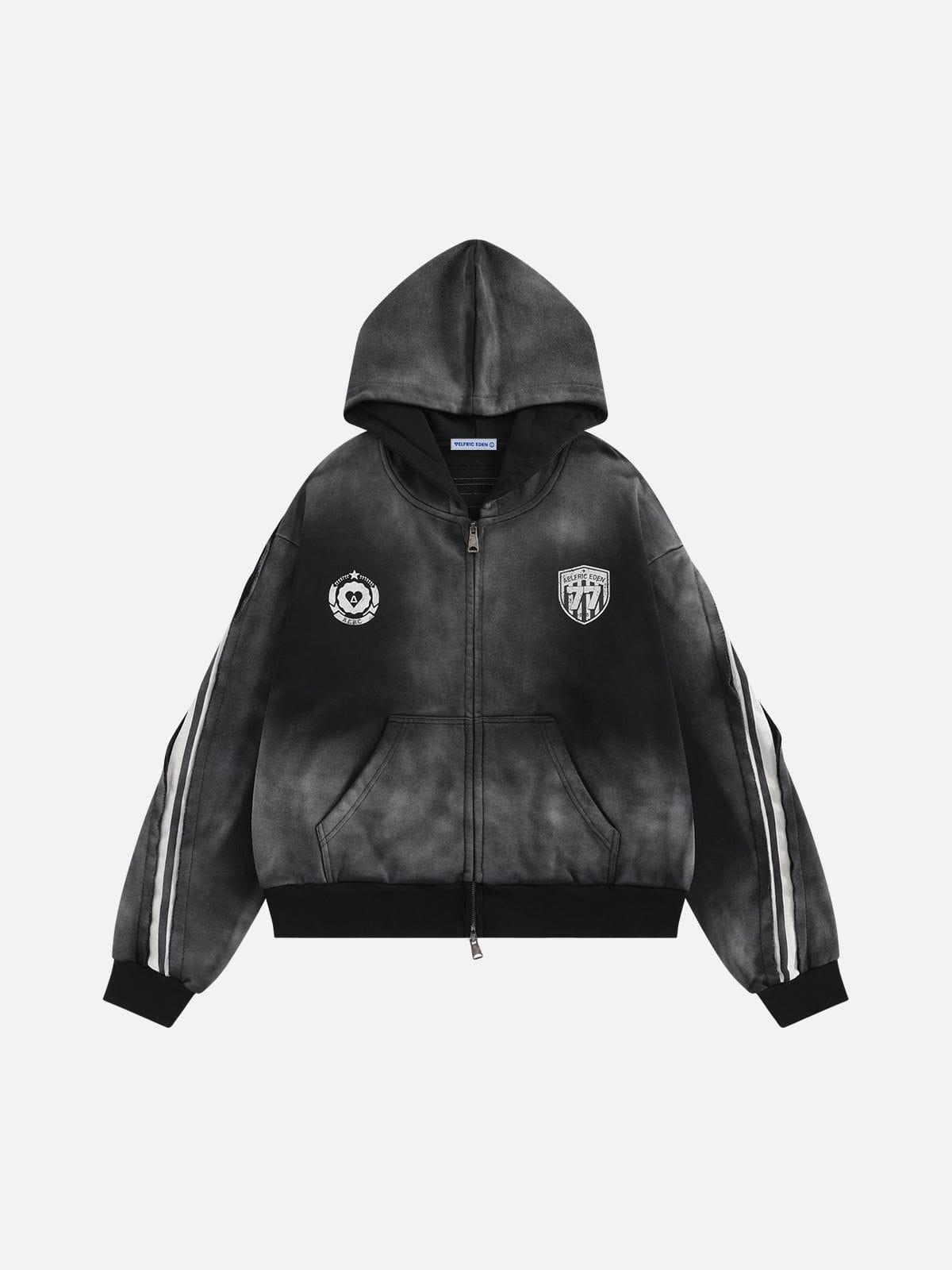Aelfric Eden Boxy fit 77 Stripe Zip Hoodie – Acid Wash
