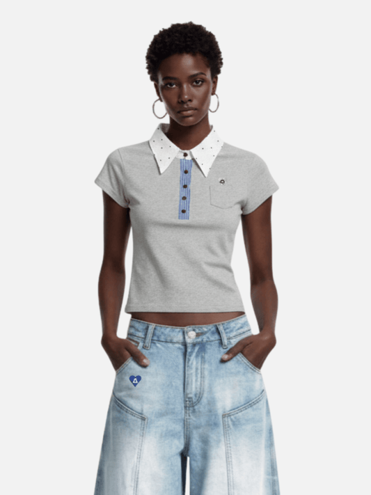 Aelfric Eden Polka Dot Collar Polo Baby Tee