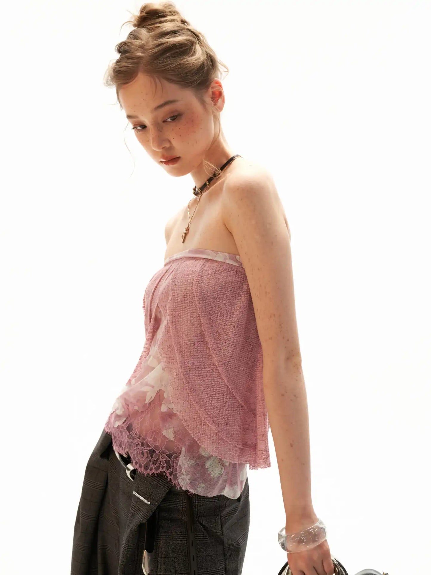 Dusty Rose Layered Gauze Bandeau Top