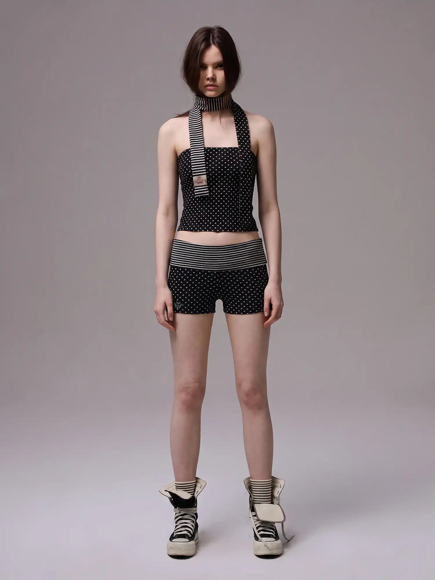 Y2K Stripe & Polka Dot Foldover Shorts Set