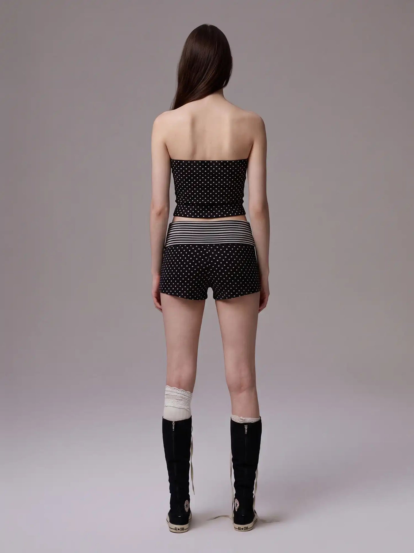 Y2K Stripe & Polka Dot Foldover Shorts Set