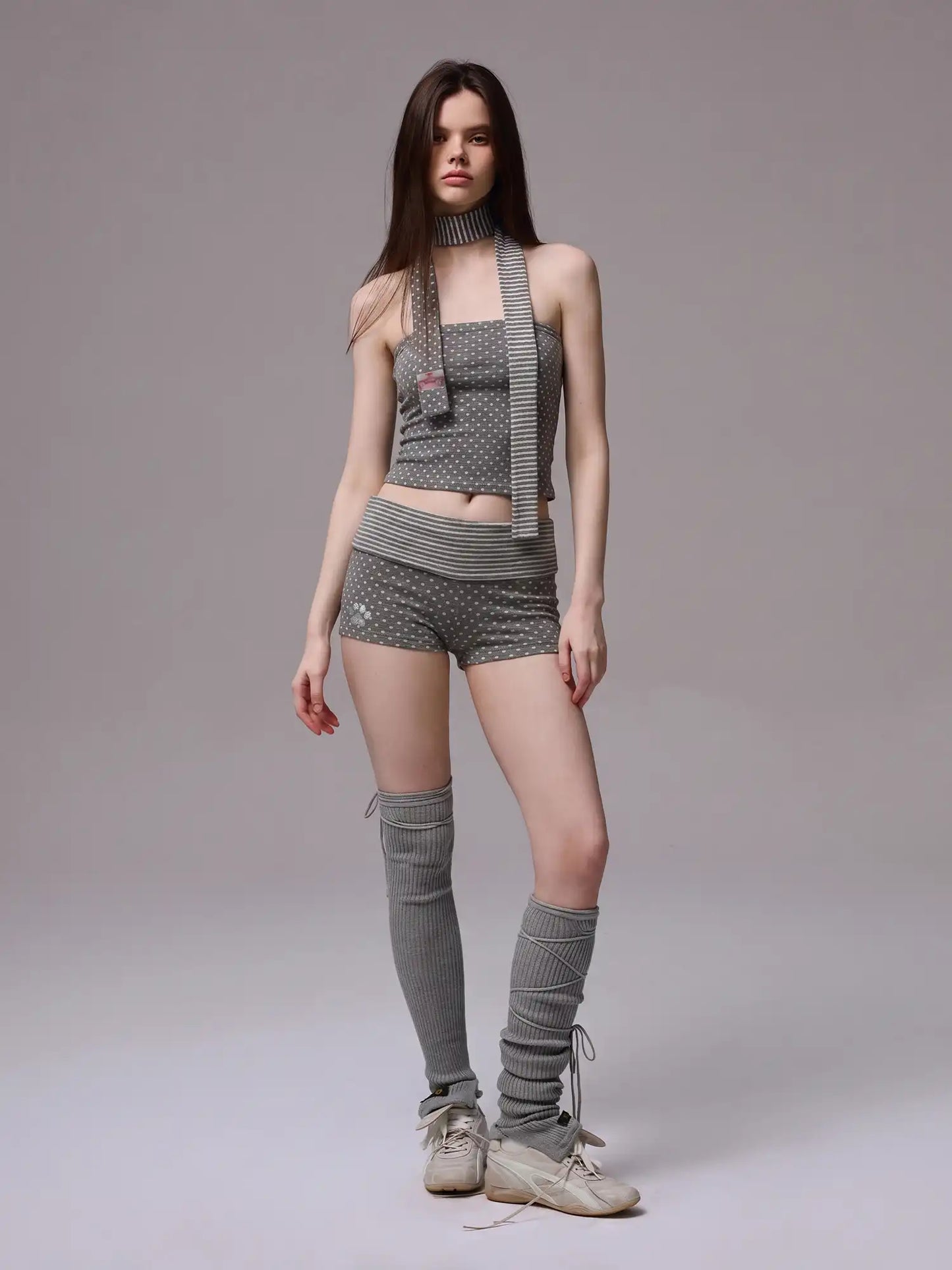 Y2K Stripe & Polka Dot Foldover Shorts Set