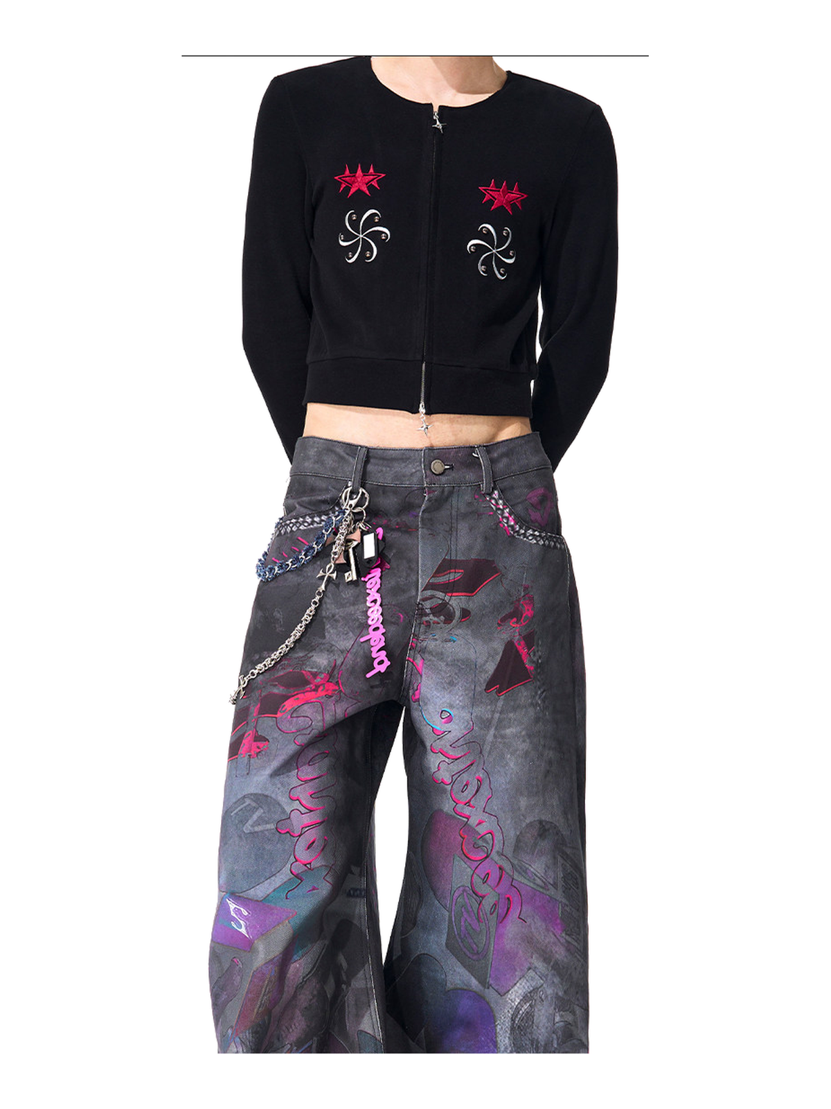 3D Microphone Graphic Barrel-Leg Jeans product view 6