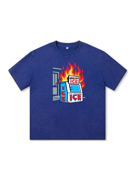Ace Jolun. Abolish ICE Statement Washed Tee - Royal Blue
