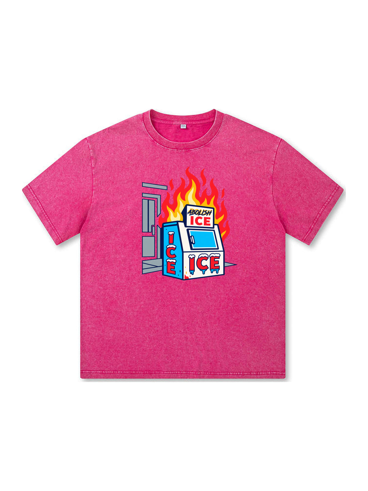 Ace Jolun. Abolish ICE Statement Washed Tee - Hot Pink