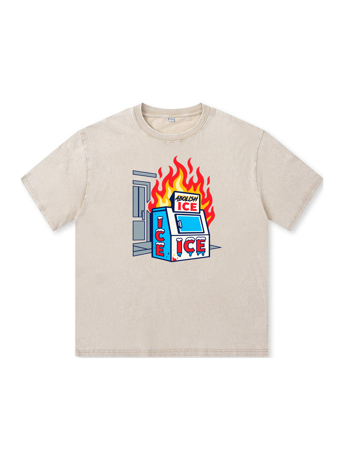 Ace Jolun. Abolish ICE Statement Washed Tee - Cream