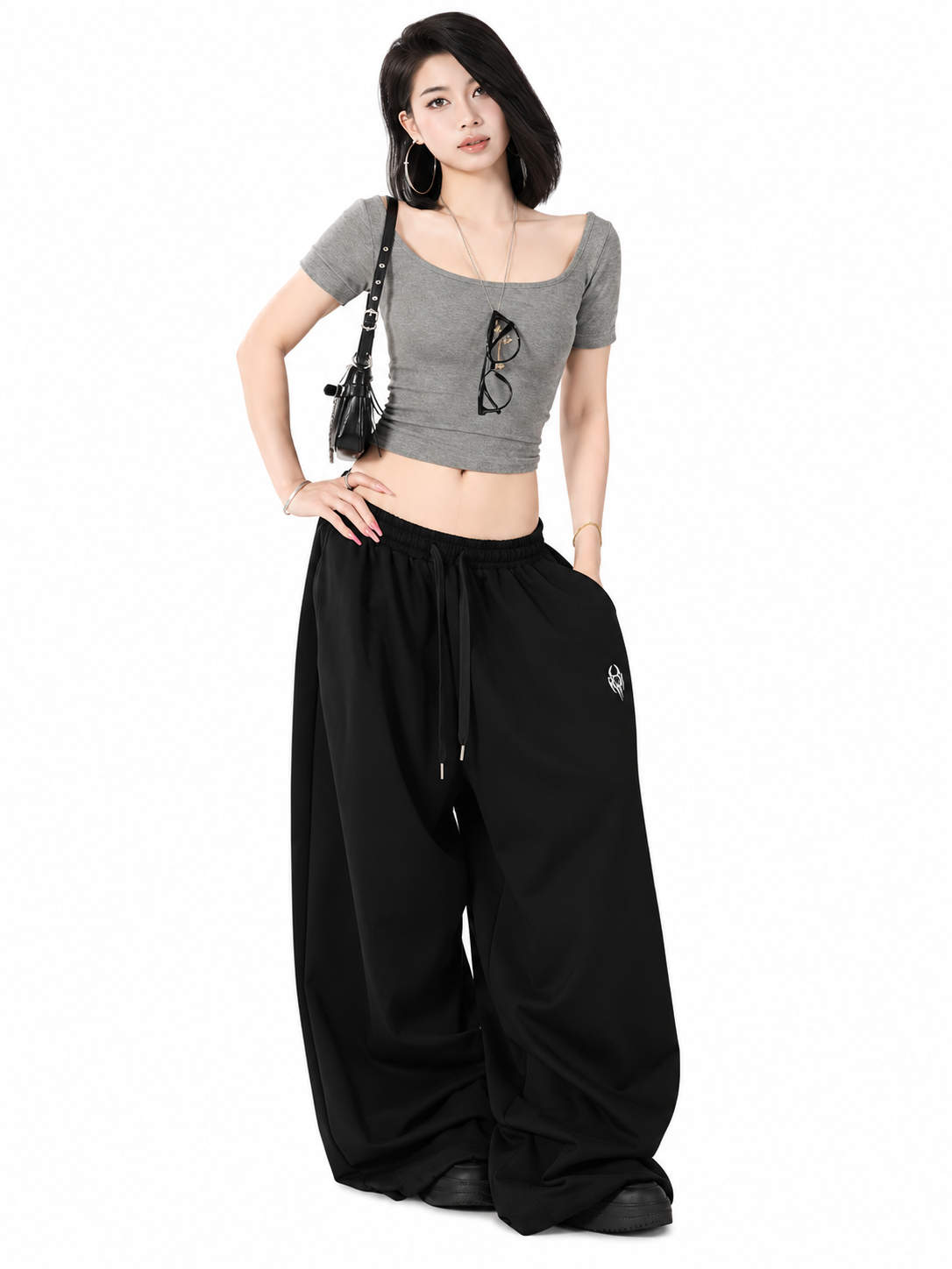 Ace Jolun. Black Fluid Straight-Leg Dance Pants product view 2