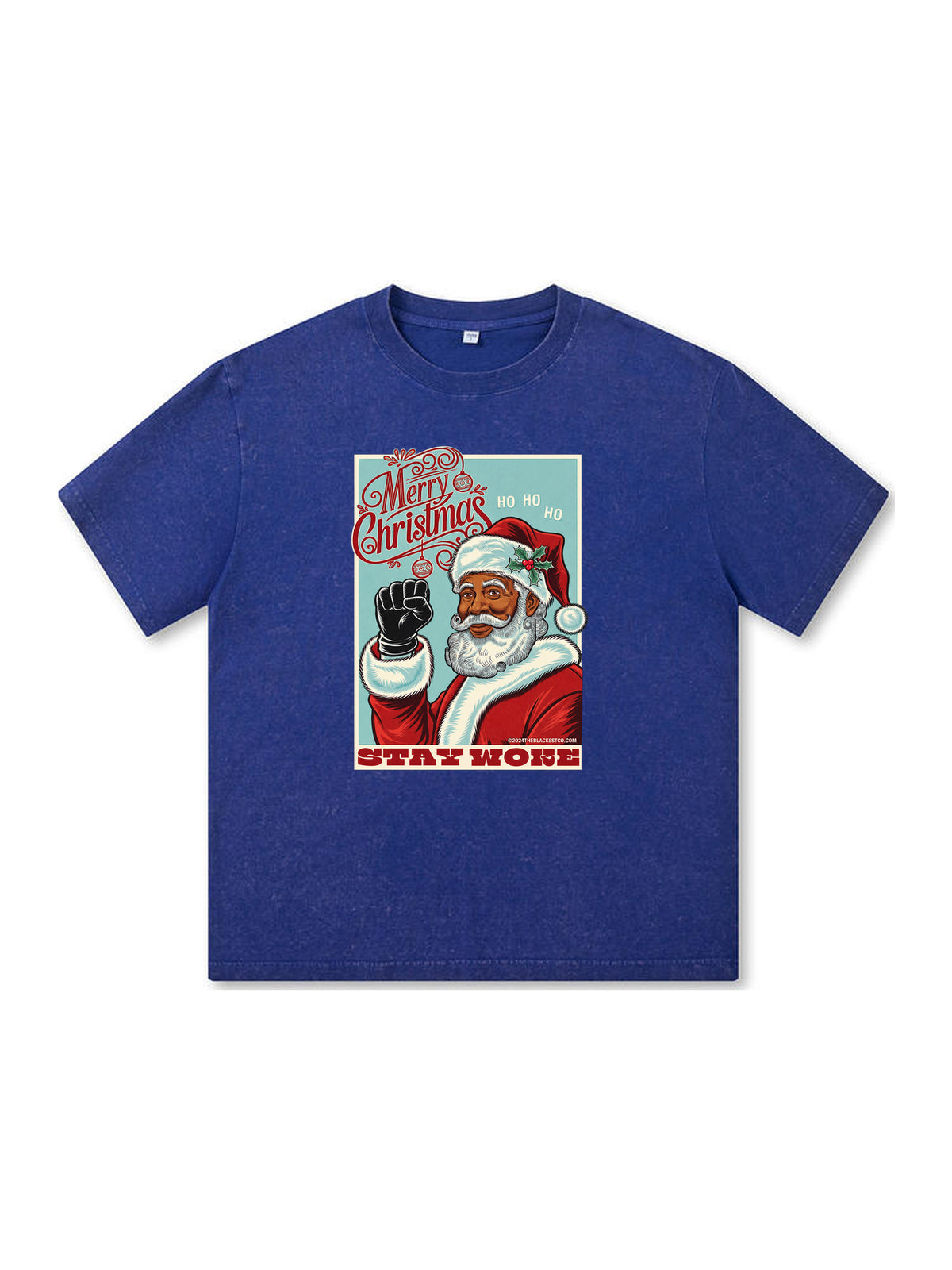 Ace Jolun. Black Santa Stay Woke Washed Tee - Royal Blue
