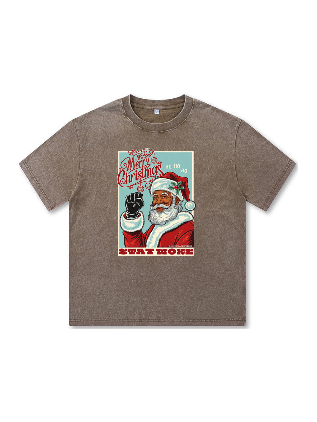 Ace Jolun. Black Santa Stay Woke Washed Tee - Mocha