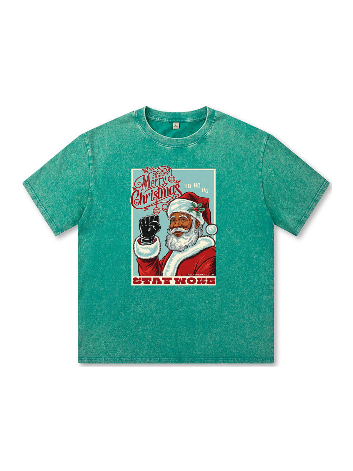 Ace Jolun. Black Santa Stay Woke Washed Tee - Teal