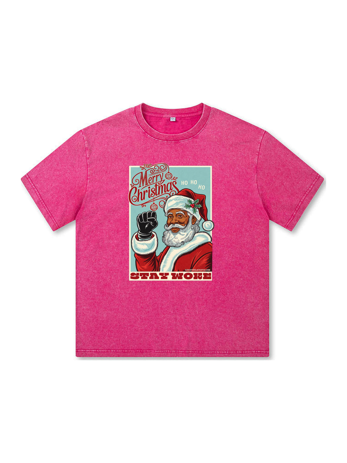 Ace Jolun. Black Santa Stay Woke Washed Tee - Hot Pink