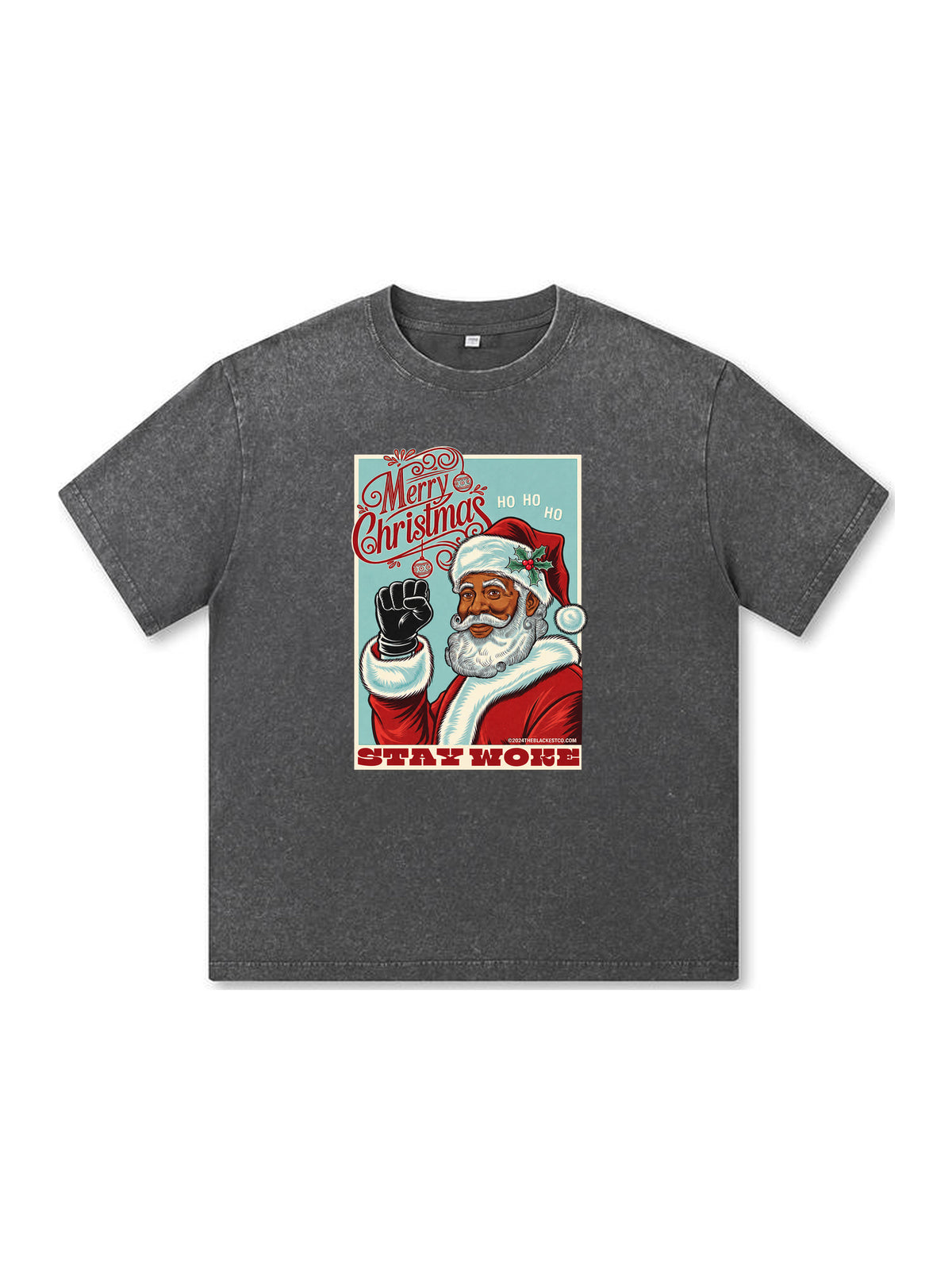 Ace Jolun. Black Santa Stay Woke Washed Tee - Charcoal