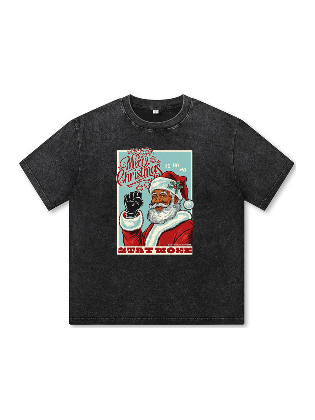Ace Jolun. Black Santa Stay Woke Washed Tee - Black