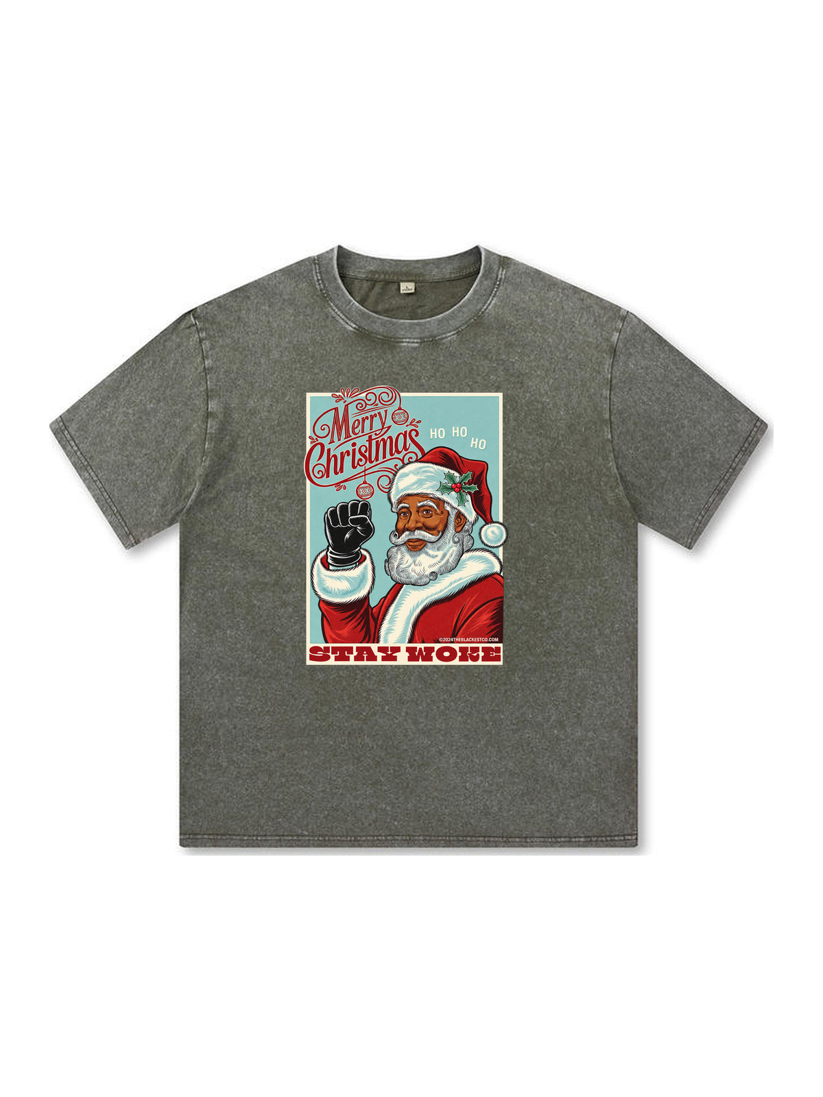 Ace Jolun. Black Santa Stay Woke Washed Tee - Olive