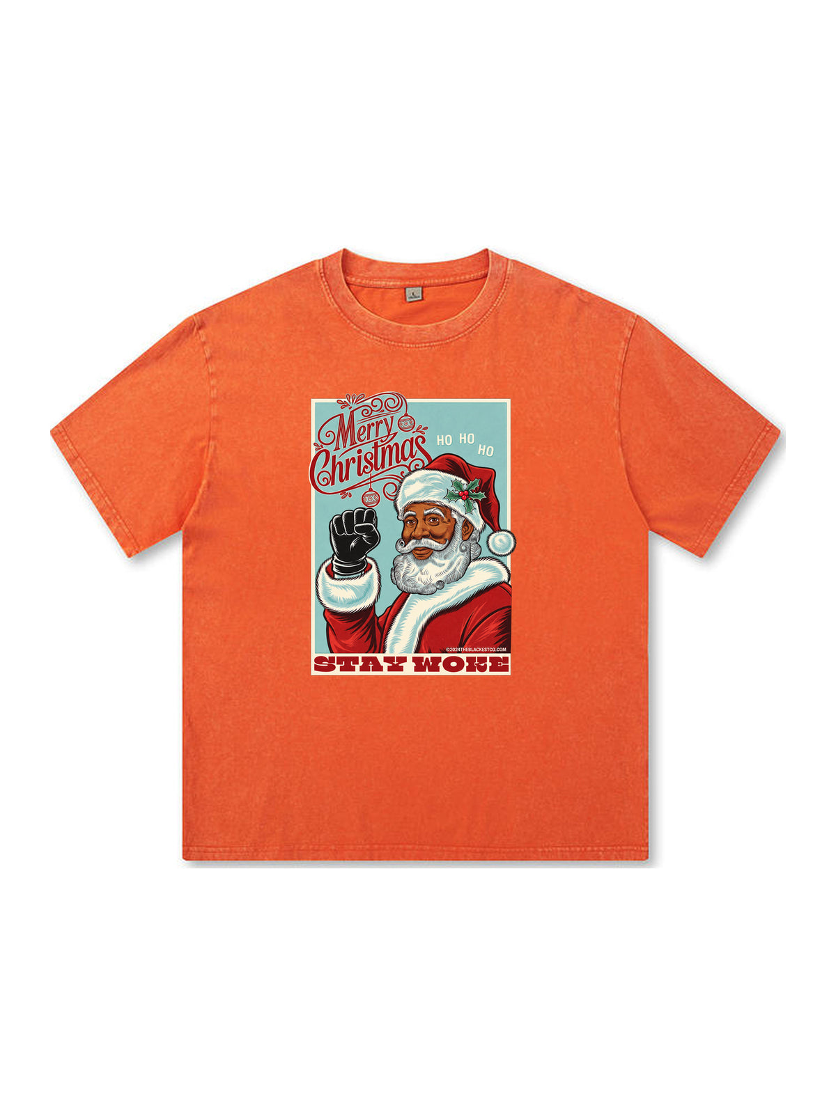 Ace Jolun. Black Santa Stay Woke Washed Tee - Orange