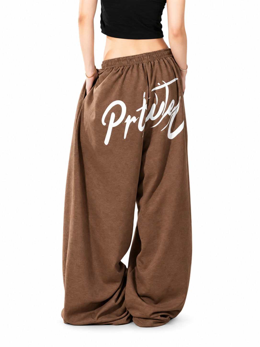 Ace Jolun. Brown Letter-Graphic Wide-Leg Pants product view 1