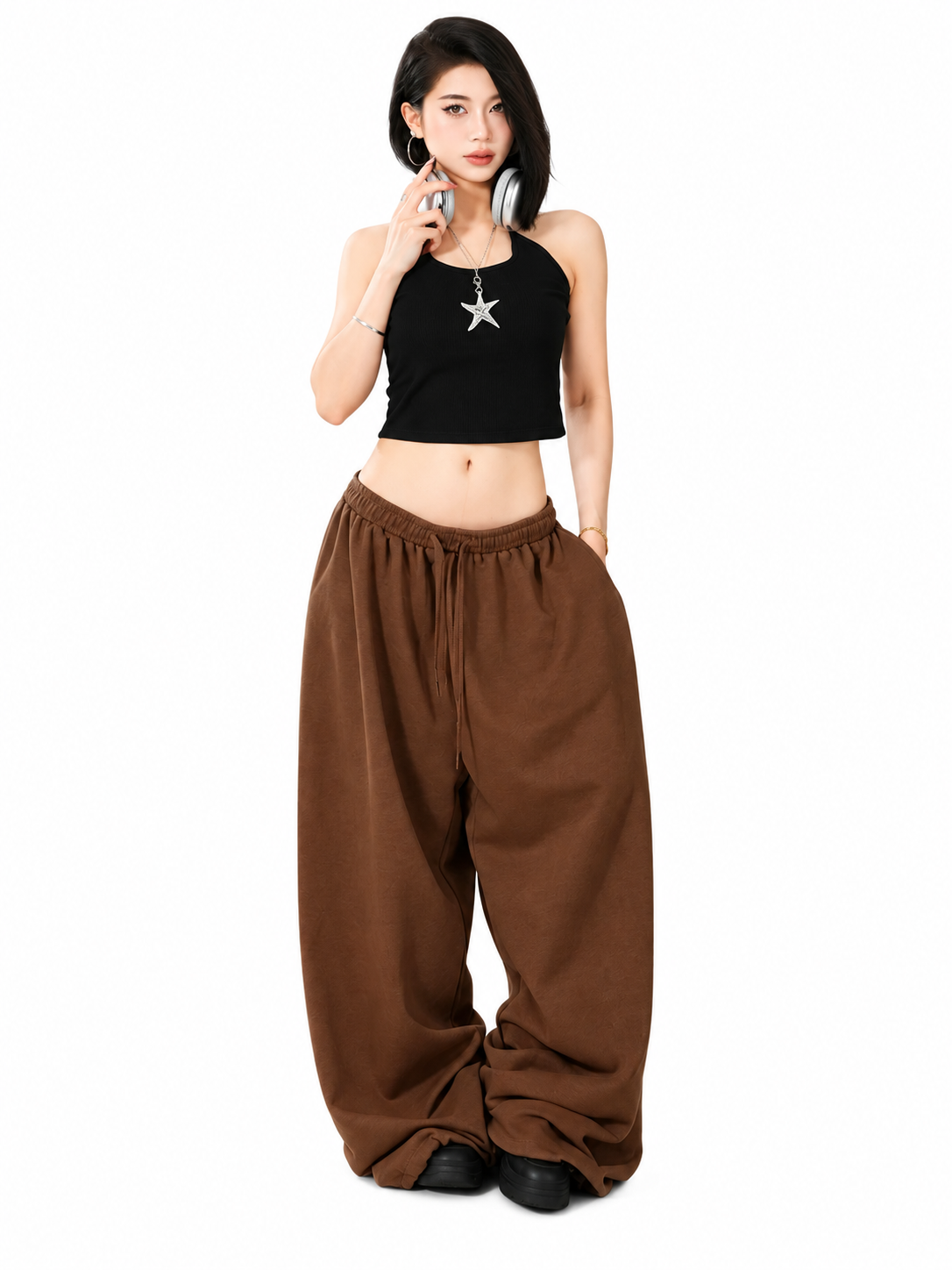 Ace Jolun. Brown Letter-Graphic Wide-Leg Pants product view 2