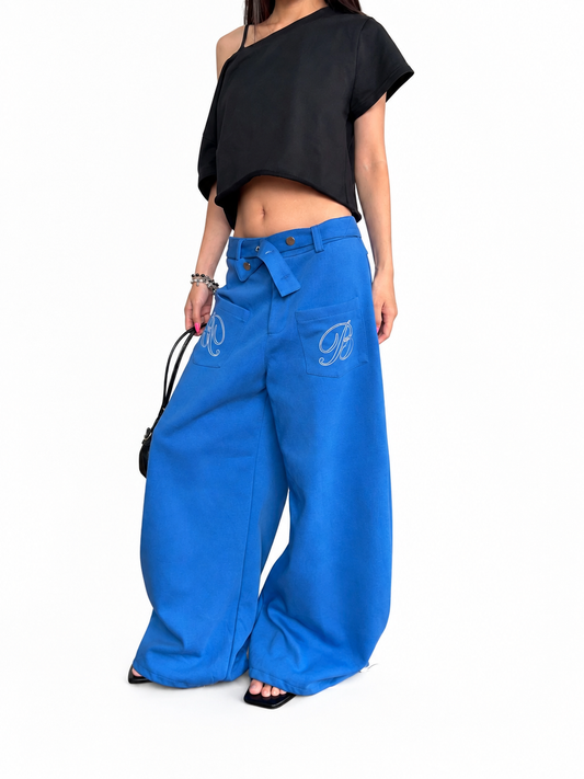 Ace Jolun blue wide-leg sweatpants front view