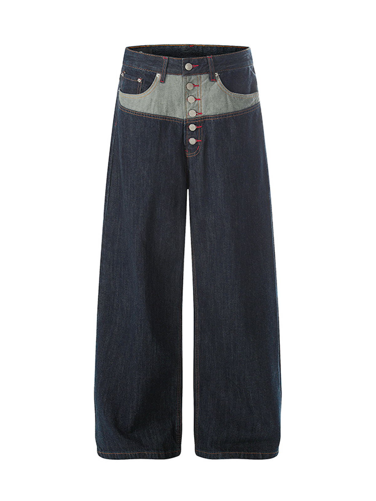 Ace Jolun. Buttoned Patchwork Wide-Leg Jeans product view 1