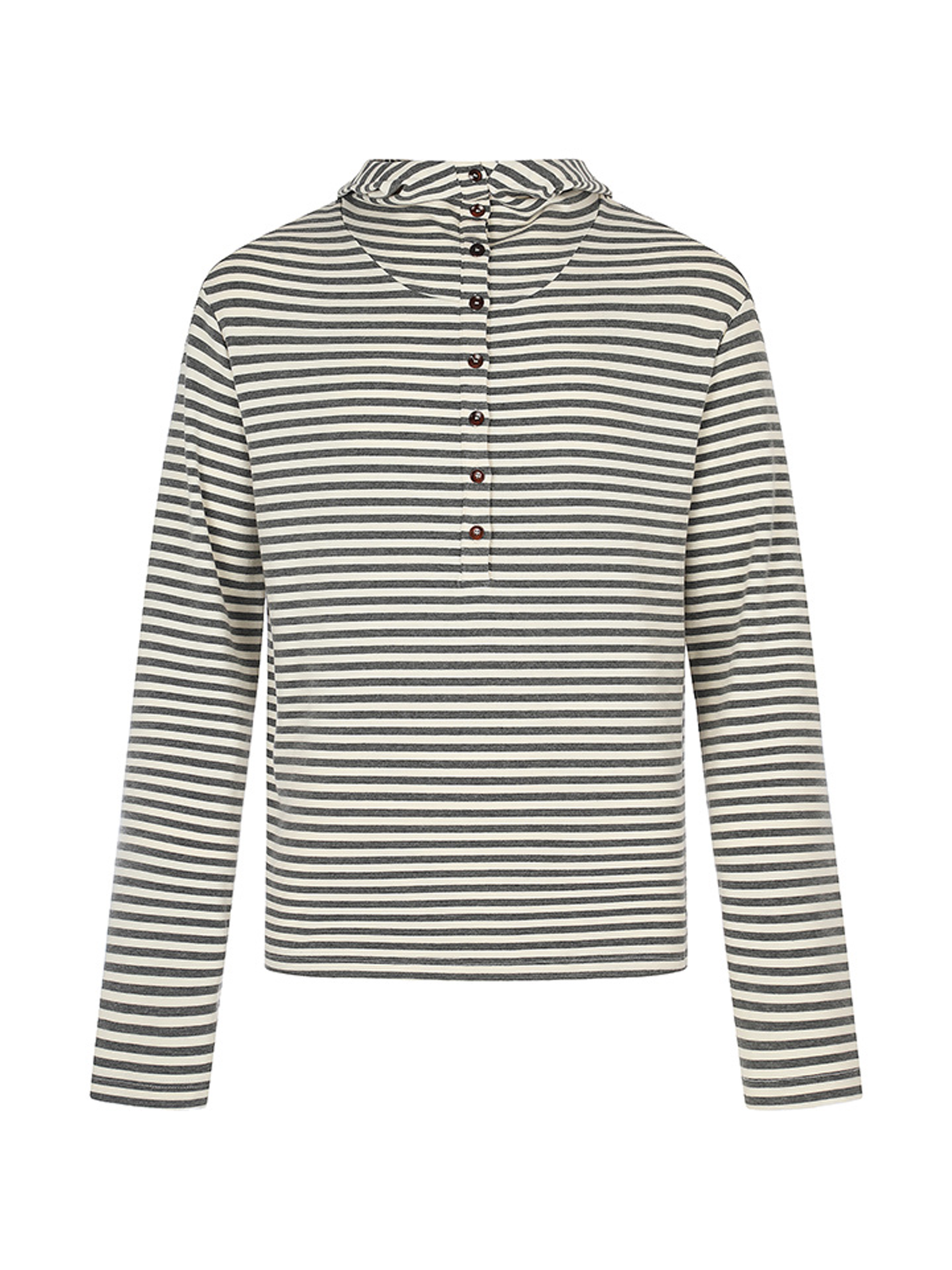 Ace Jolun. Buttoned Striped Hooded Long-Sleeve Tee product view 1