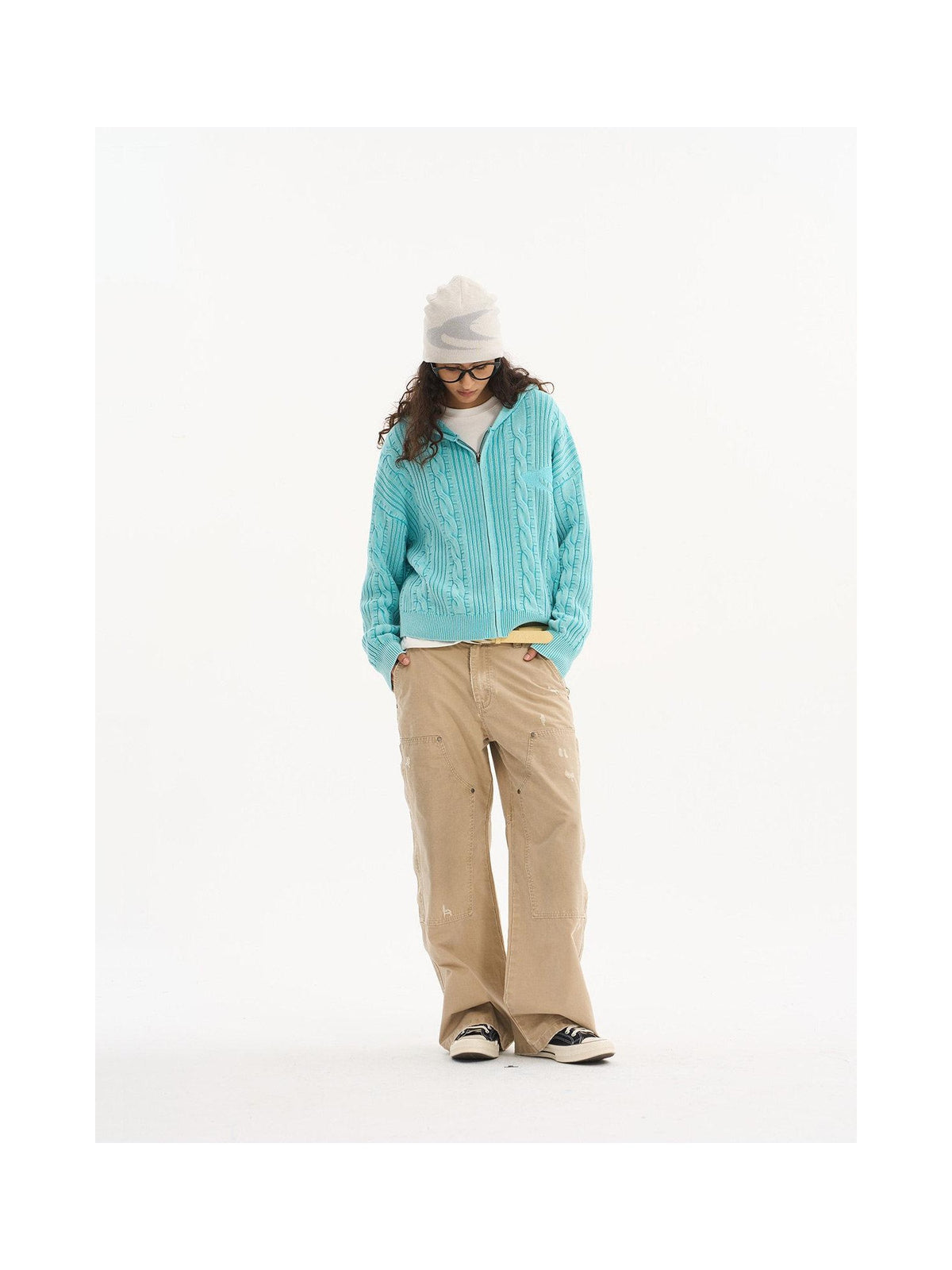 Cable-Knit Washed Zip Cardigan product image