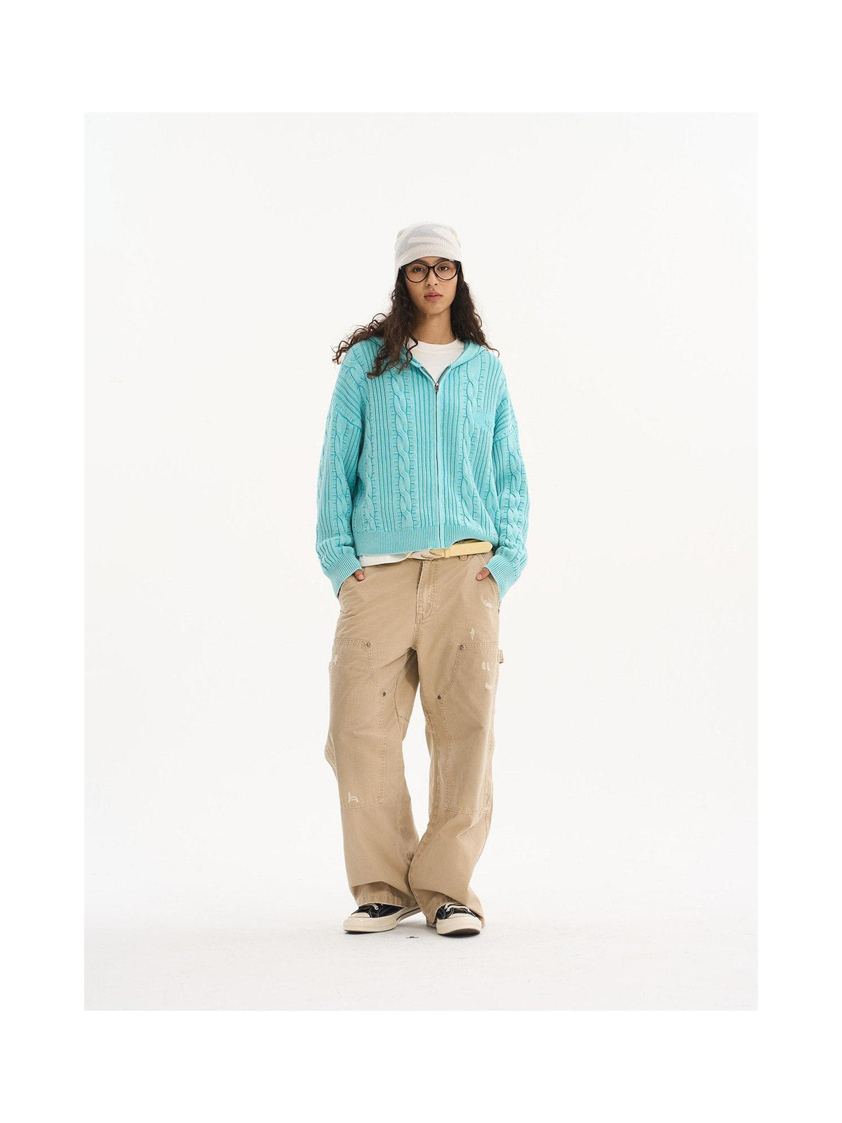 Cable-Knit Washed Zip Cardigan product image