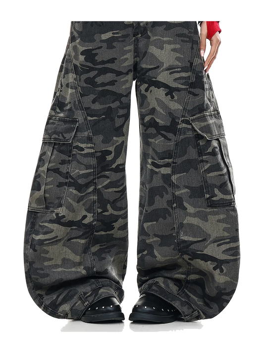 Camo Green camo cargo wide-leg jeans view 1