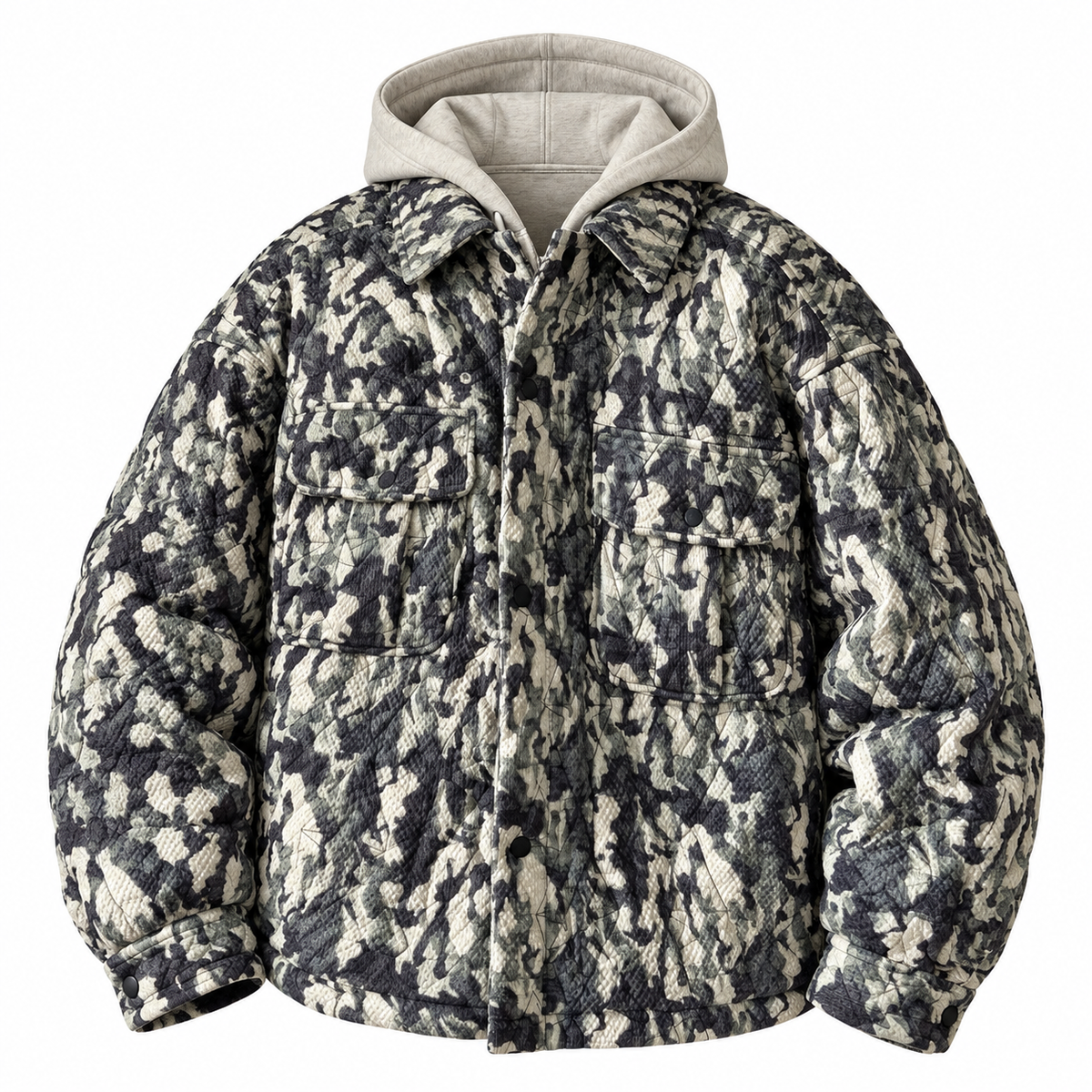 Ace Jolun. Camouflage Quilted Hooded Puffer Jacket product view 1