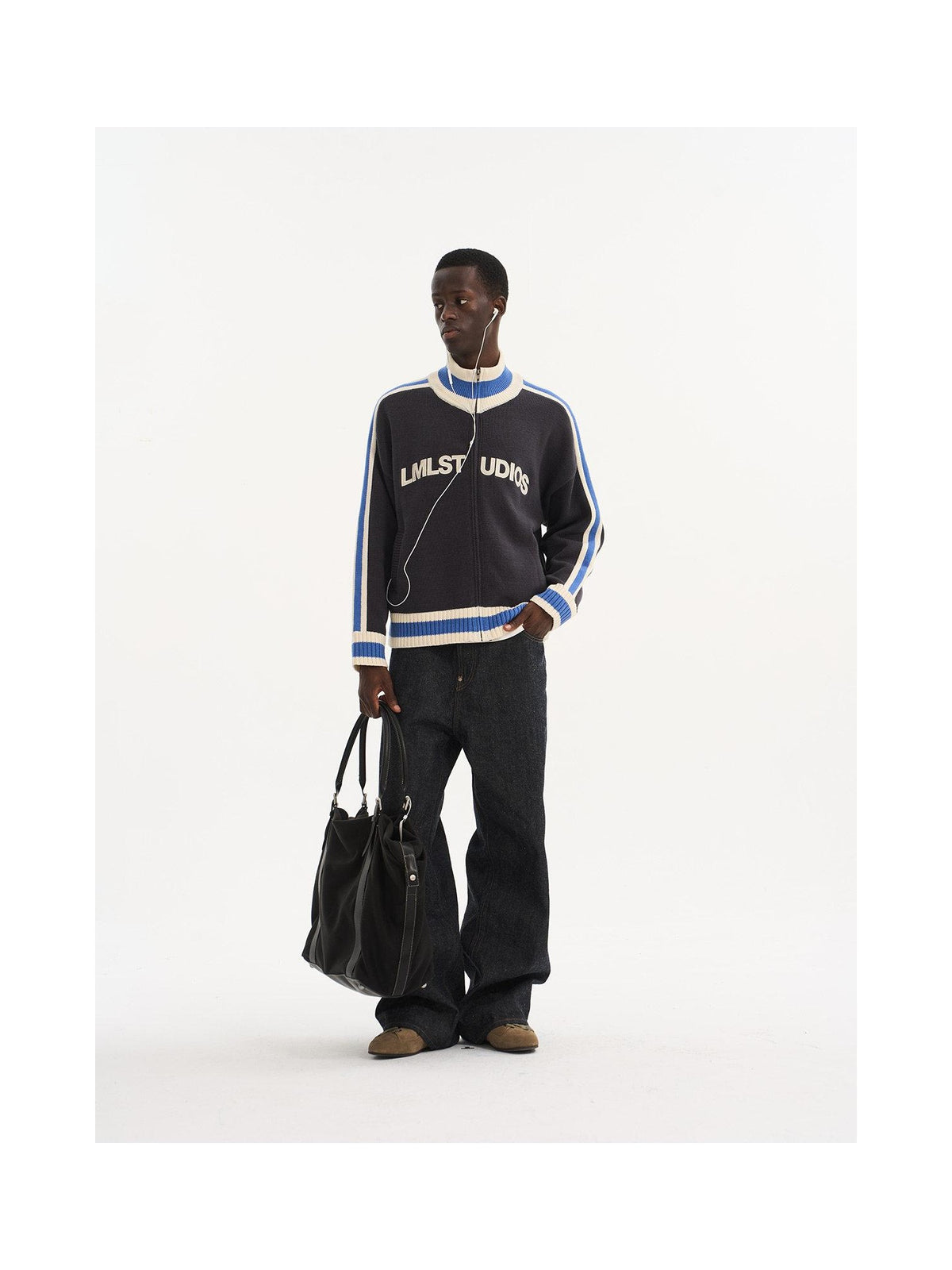 Color-Block Collared Zip Cardigan product image