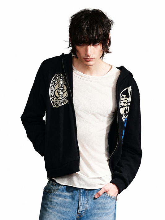 Ace Jolun black color crest heavyweight zip hoodie front view