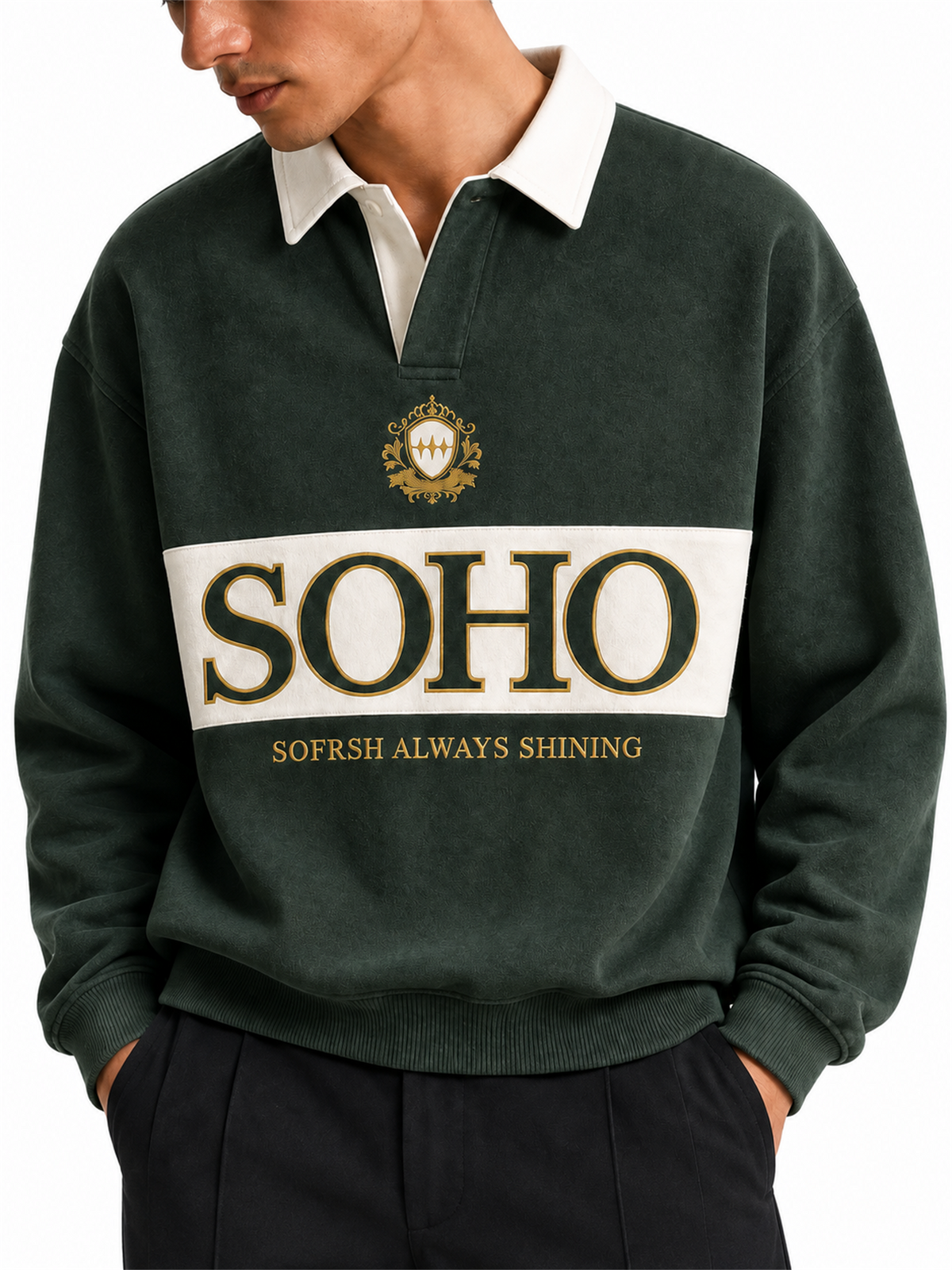 Contrast-Collar SOHO Polo Sweatshirt product image