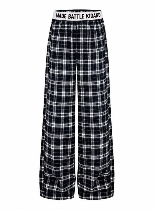 Ace Jolun black plaid contrast-waist wide-leg pants product view