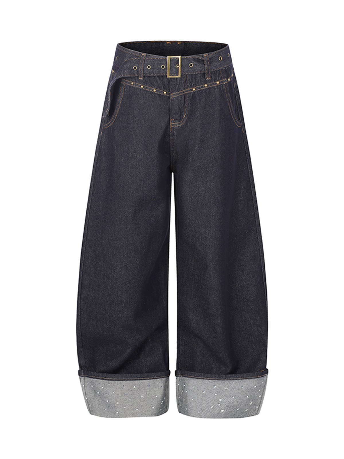 Ace Jolun. Cuffed Curved-Leg Raw Denim Jeans product view 1