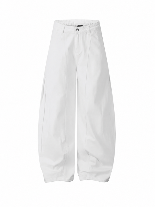Ace Jolun white deconstructed barrel-leg jeans front view