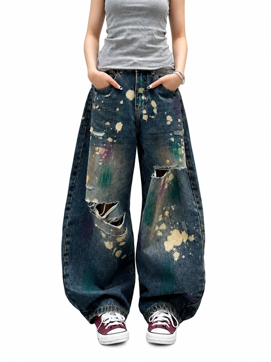 Deconstructed Distressed Barrel-Leg Jeans product image