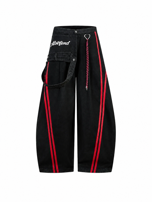 Ace Jolun black and red stripe barrel-leg jeans front view