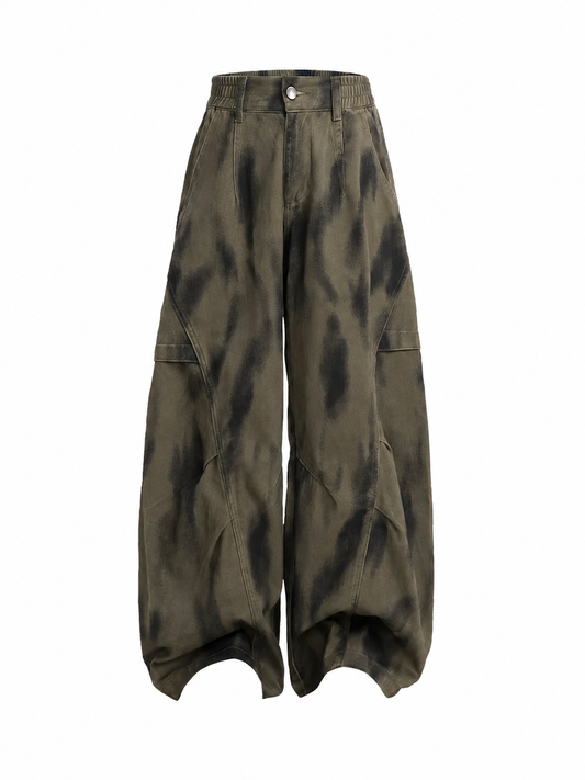 Ace Jolun washed olive dirty-dye barrel-leg cargo pants front view