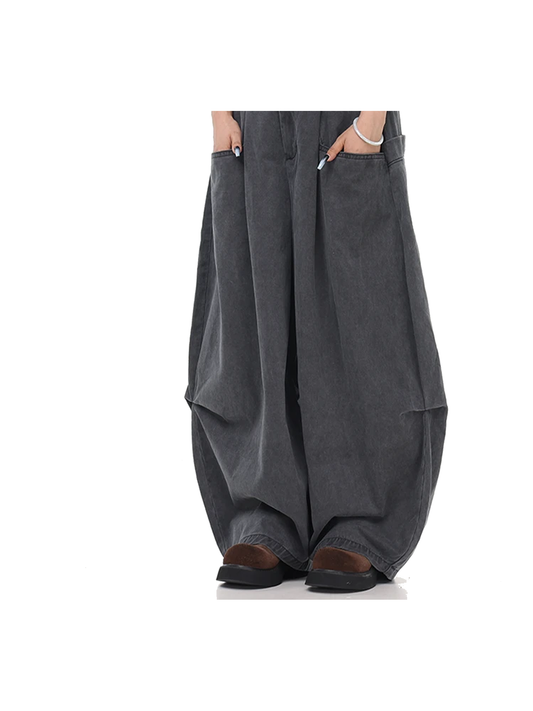 Charcoal Gray draped barrel-leg wide-leg pants view 1