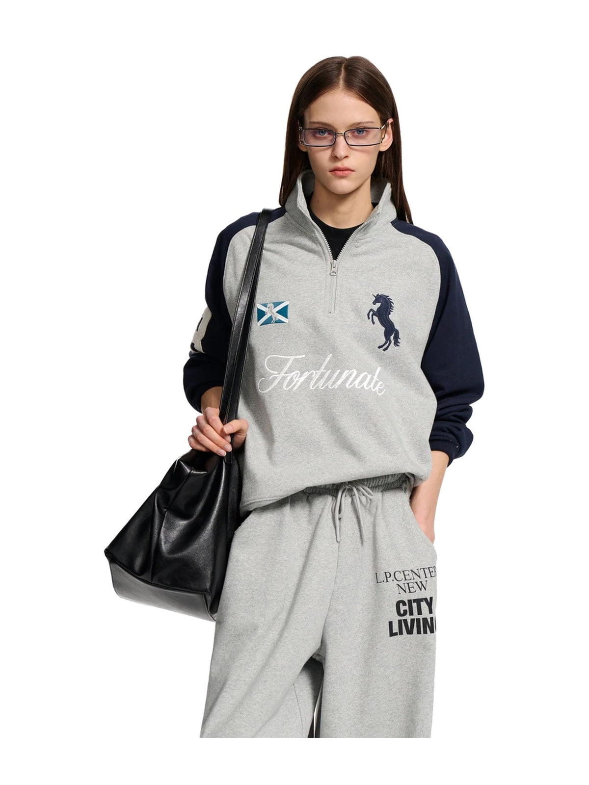 Embroidered Zip-Up Half-Zip Stand-Collar Sweatshirt product image 4