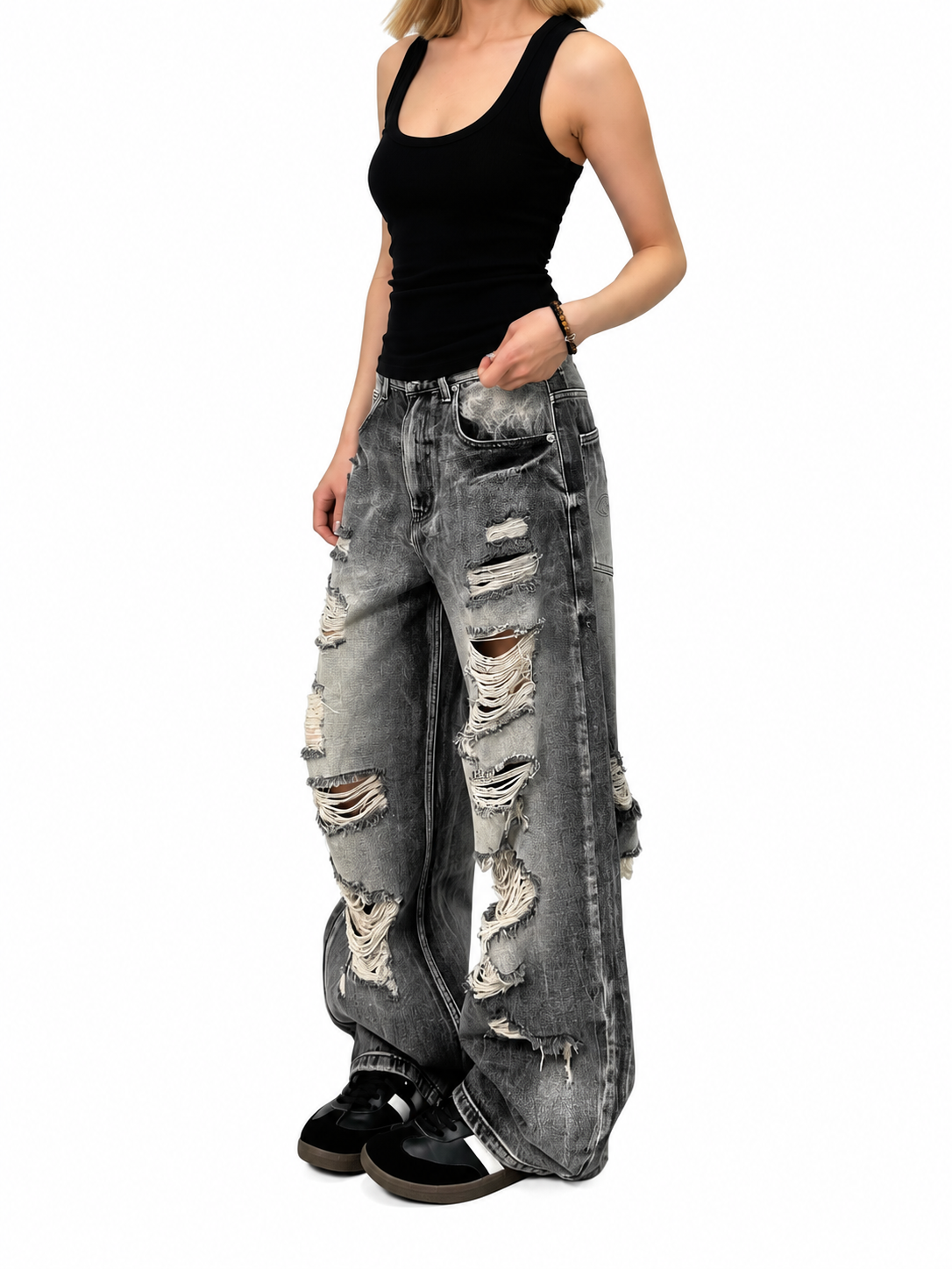 Extreme Distressed Wide-Leg Jeans product image