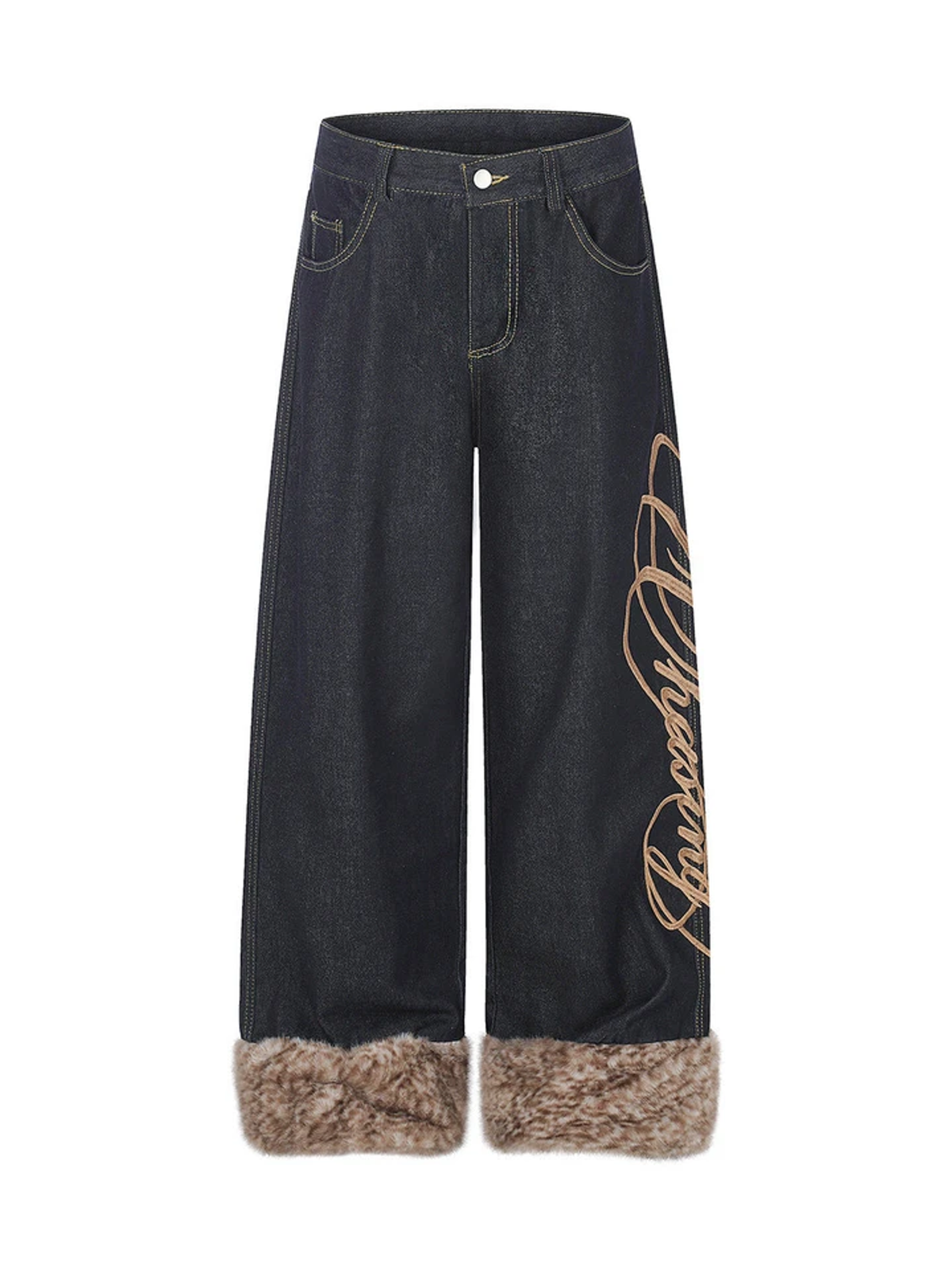 Ace Jolun. Faux-Fur Trim Embroidered Jeans product view 1
