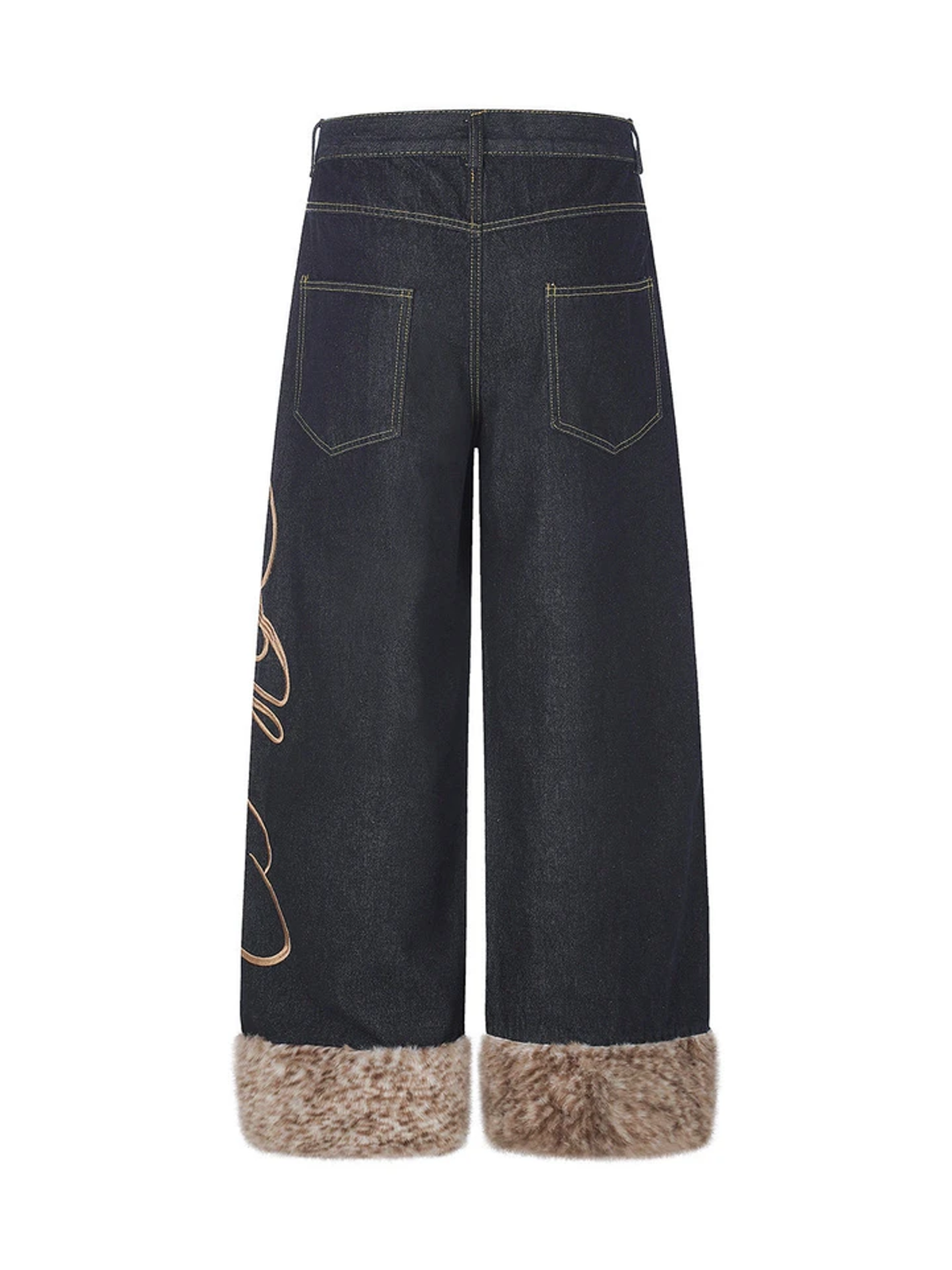 Ace Jolun. Faux-Fur Trim Embroidered Jeans product view 3