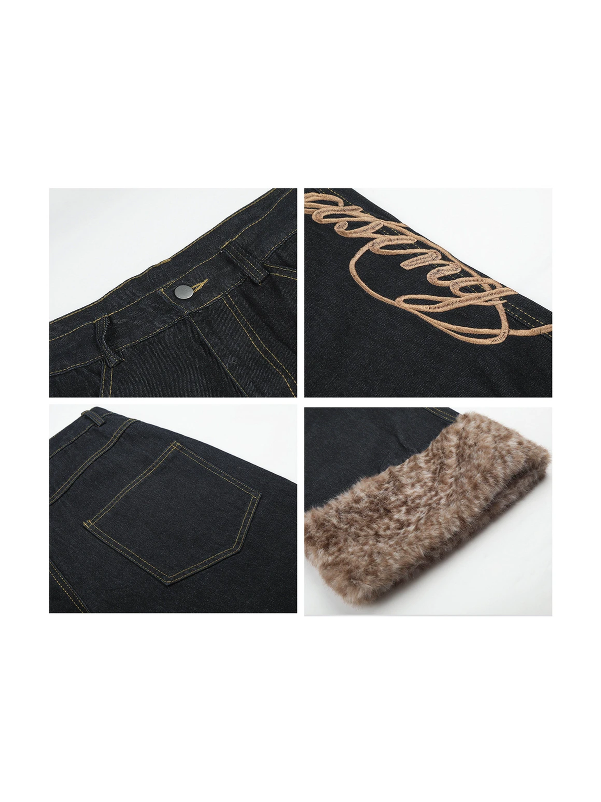Ace Jolun. Faux-Fur Trim Embroidered Jeans product view 4