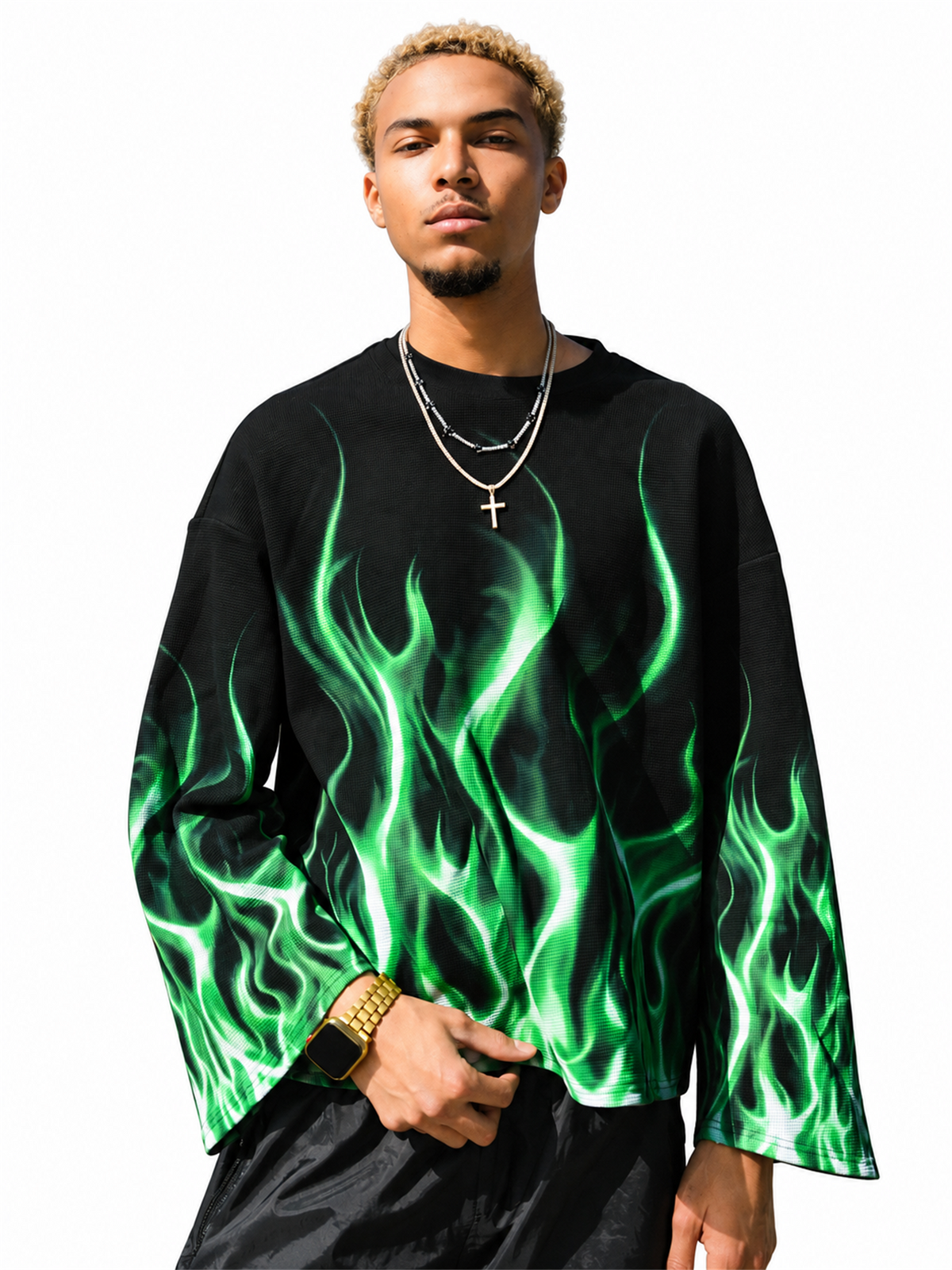 Flame Print Waffle-Knit Sweatshirt product image