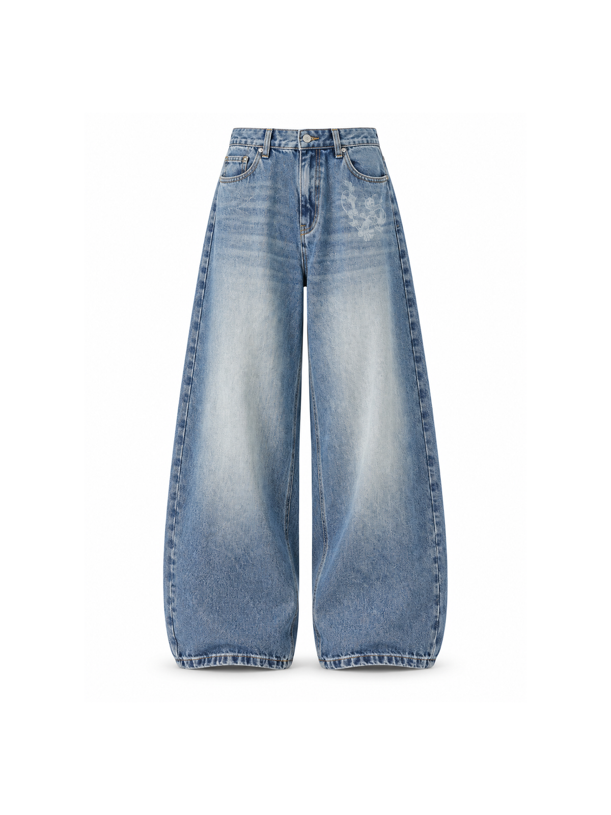 Floral Laser-Print Curved-Leg Jeans product image