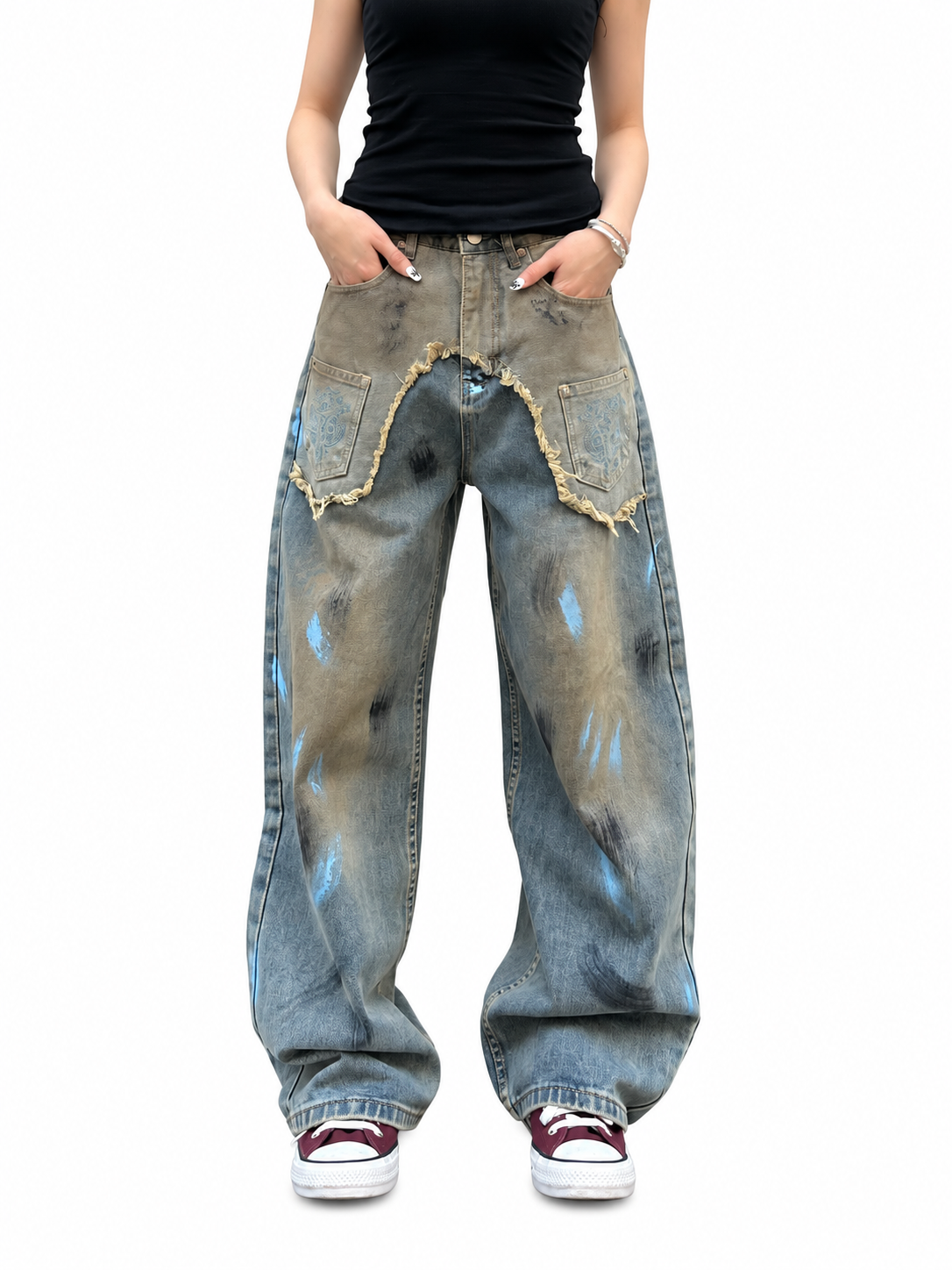 Graffiti Patchwork Distressed Jeans product image