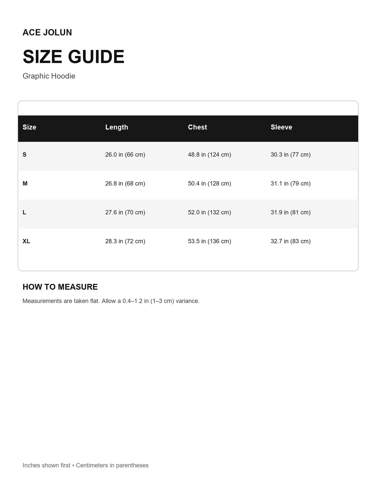 Graphic Hoodie Size Guide