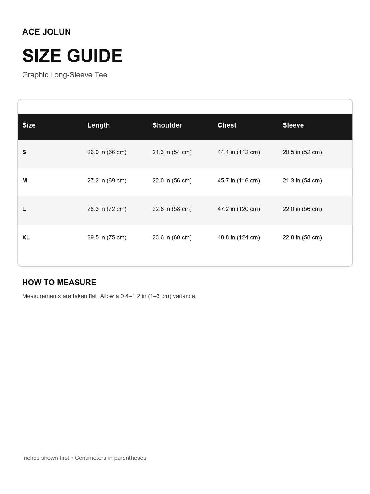 Graphic Long-Sleeve Tee Size Guide