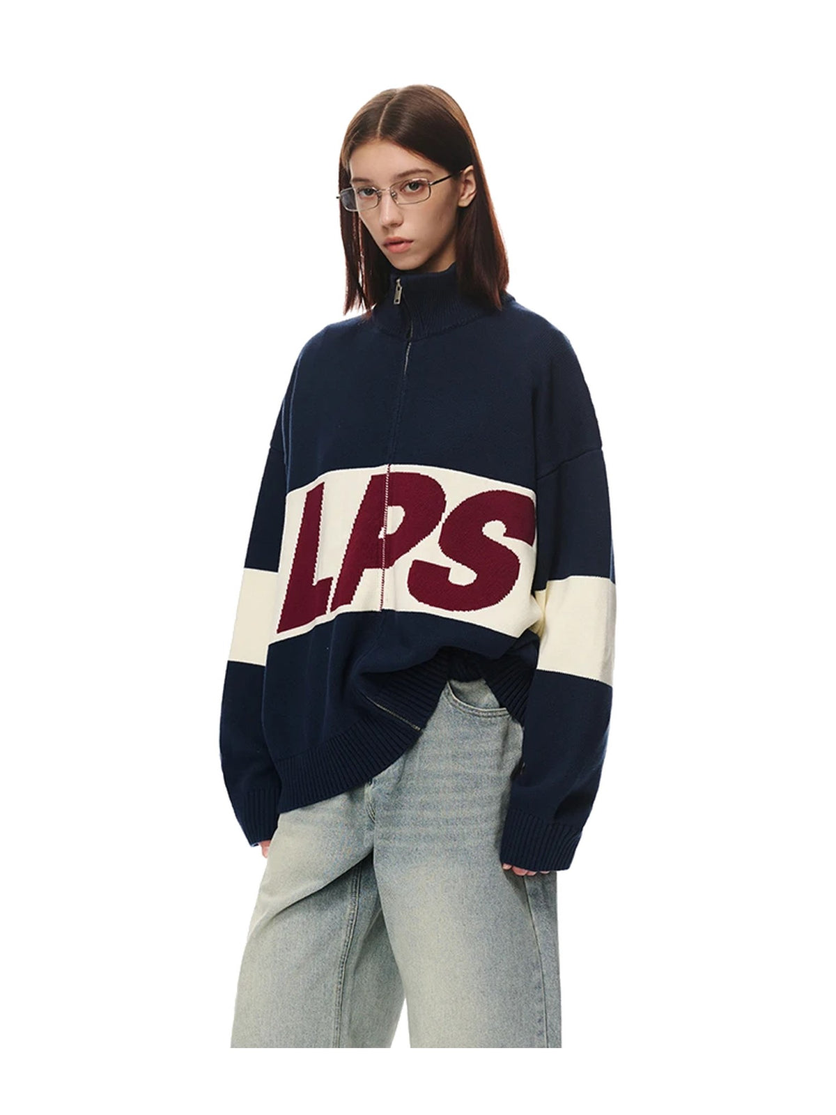 Graphic Zip-Up Knit Sweater product image 4