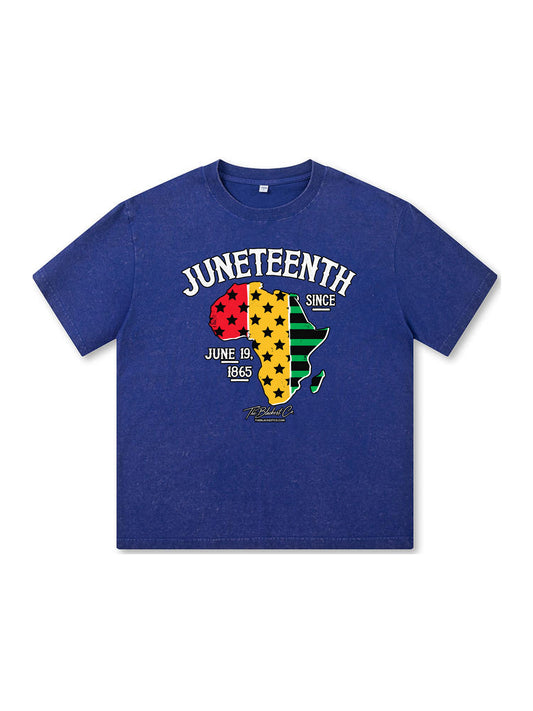 Ace Jolun. Juneteenth Africa Map Washed Tee - Royal Blue